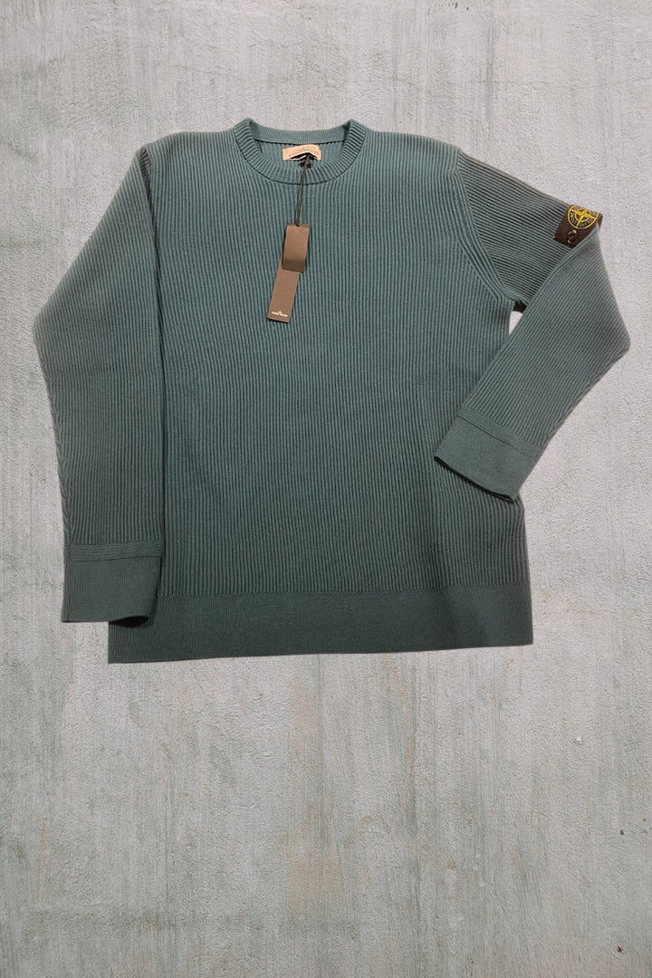 Green Ribbed Wool Crewneck Knit