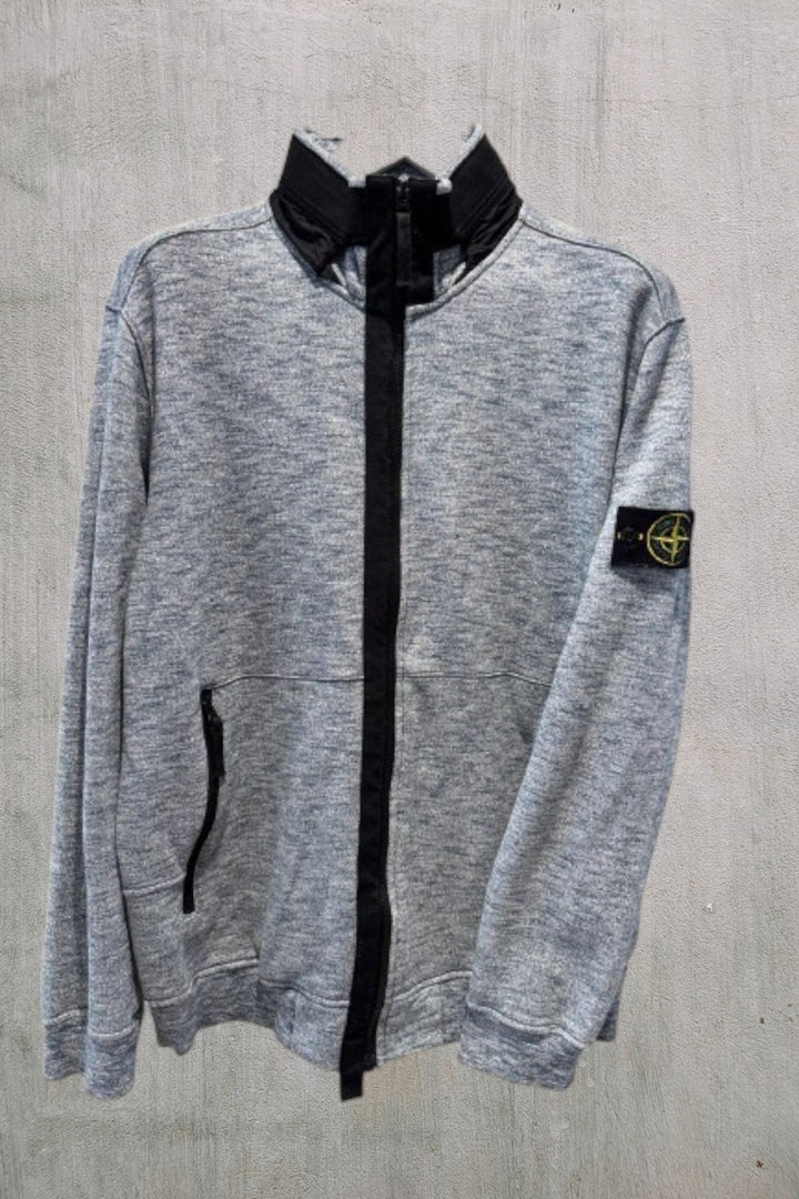 Stone Island Full Zip Marl Sweater with Packable Hood