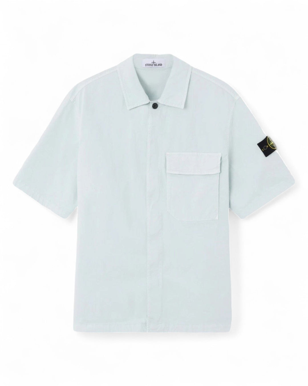 Stone Island Ivory Stone Island Stretch Organic Cotton Twill Short-Sleeve Shirt — front