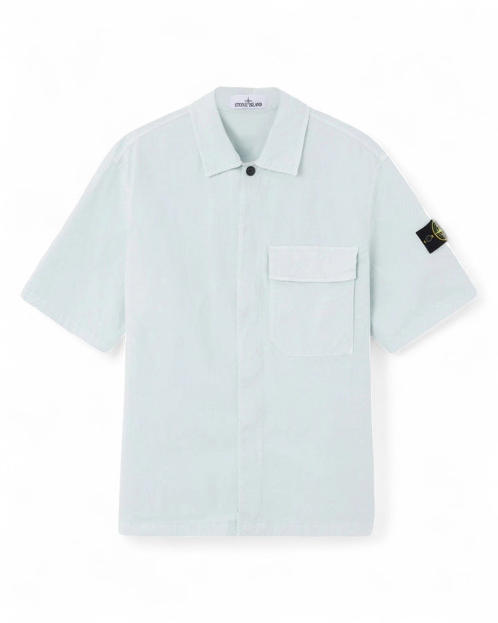 Stone Island Ivory Stone Island Stretch Organic Cotton Twill Short-Sleeve Shirt — front