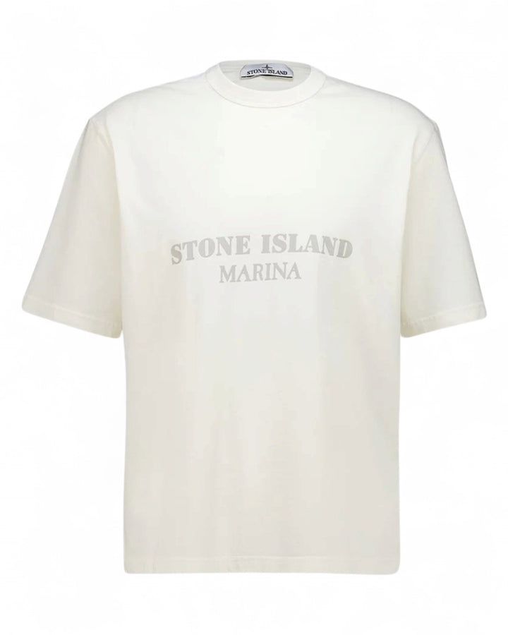Stone Island Ivory Stone Island Marina Print Cotton Jersey T-Shirt — Oversized Fit — front