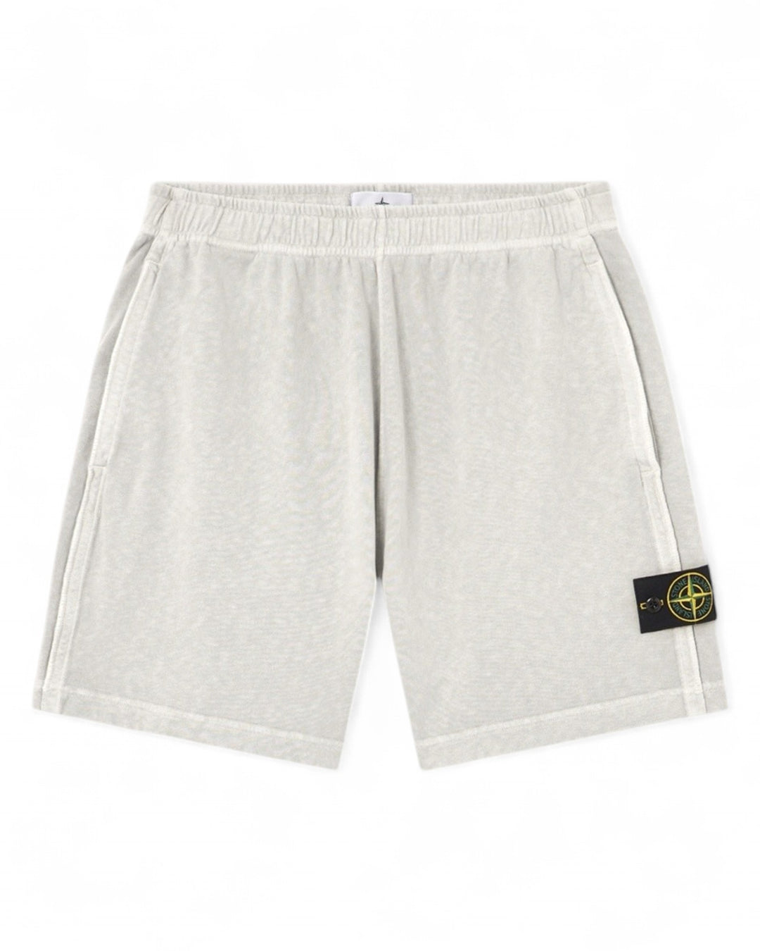 Stone Island Pearl Grey Stone Island Malfilé Fleece 'Old' Effect Loose Wide-Leg Fit Jogger Shorts — front