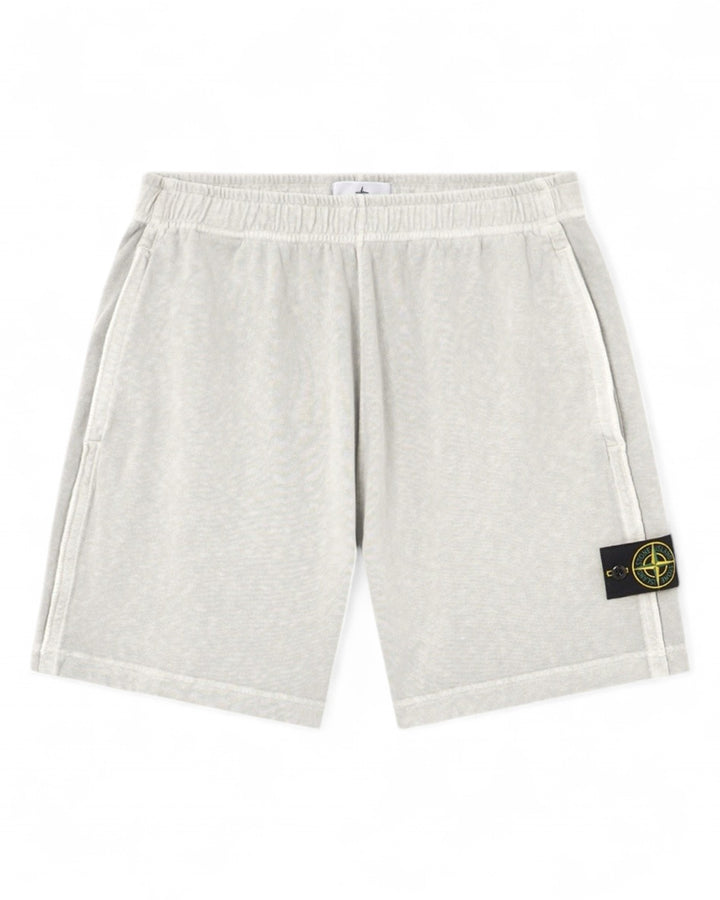 Stone Island Pearl Grey Stone Island Malfilé Fleece 'Old' Effect Loose Wide-Leg Fit Jogger Shorts — front