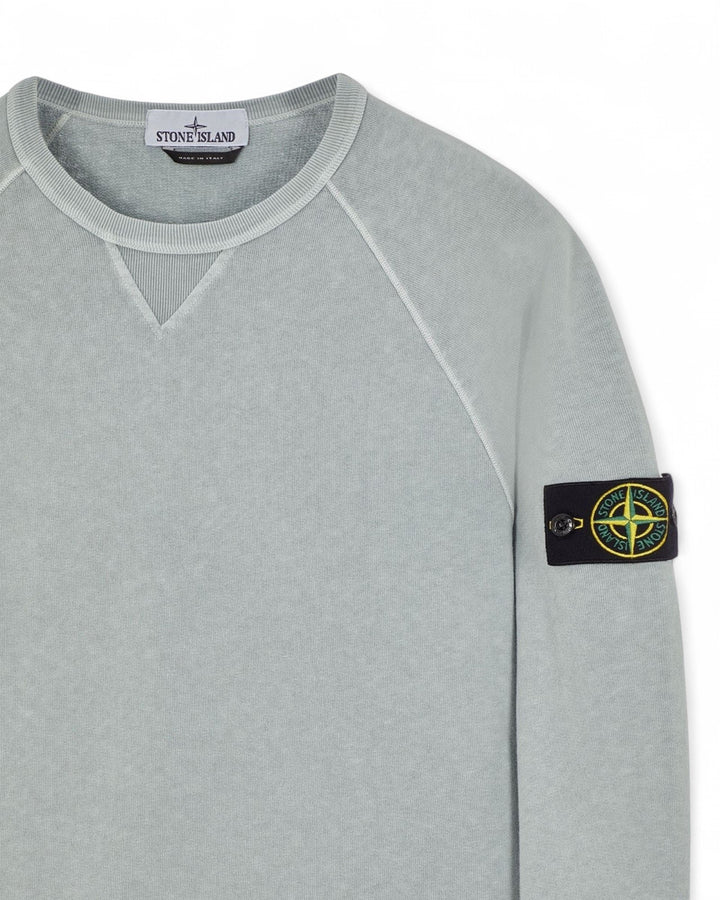 Stone Island Sky Blue Stone Island Malfile Fleece Garment Dyed Crewneck Sweatshirt — front