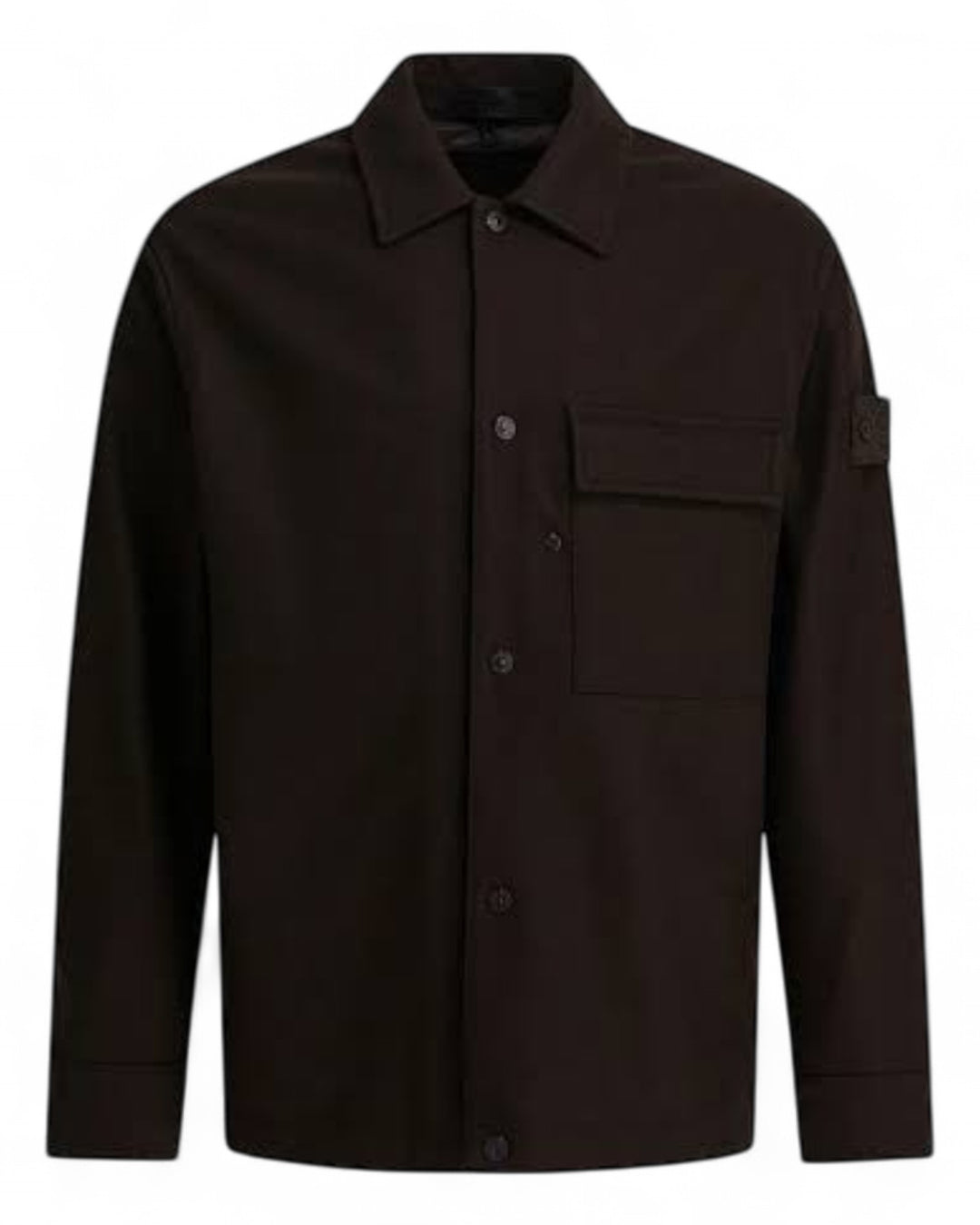 Stone Island Dark Brown Stone Island Ghost Piece Wool Nylon Flannel Overshirt — front