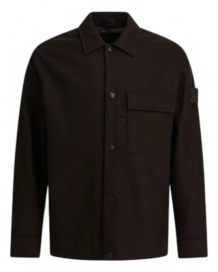Stone Island Dark Brown Stone Island Ghost Piece Wool Nylon Flannel Overshirt — front