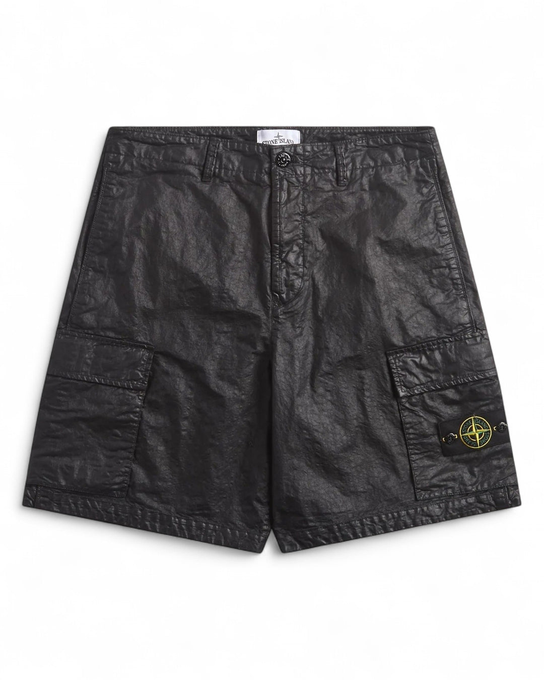 Stone Island Black Stone Island Loose-wide-leg-fit Cargo Bermuda Shorts Organic-look Nylon Panama-TC — front