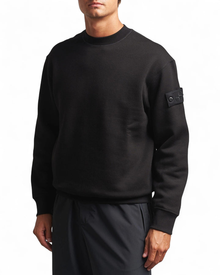 Stone Island Black Stone Island Ghost Stretch Cotton Fleece Crewneck Sweatshirt — front