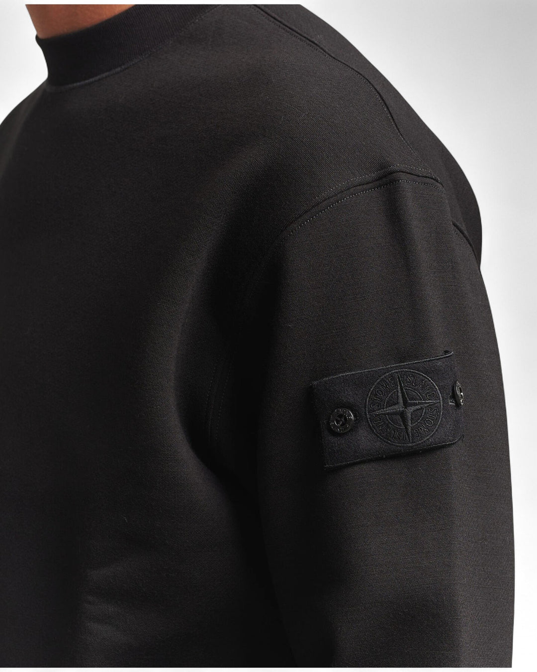 Stone Island Black Stone Island Ghost Stretch Cotton Fleece Crewneck Sweatshirt — front