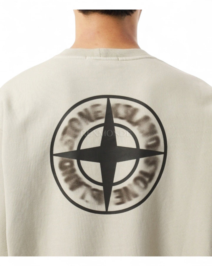 Stone Island Sand Stone Island Oversized-fit Crewneck Sweatshirt with 'Blurred Compass' Print Organic Cotton Fleece — front