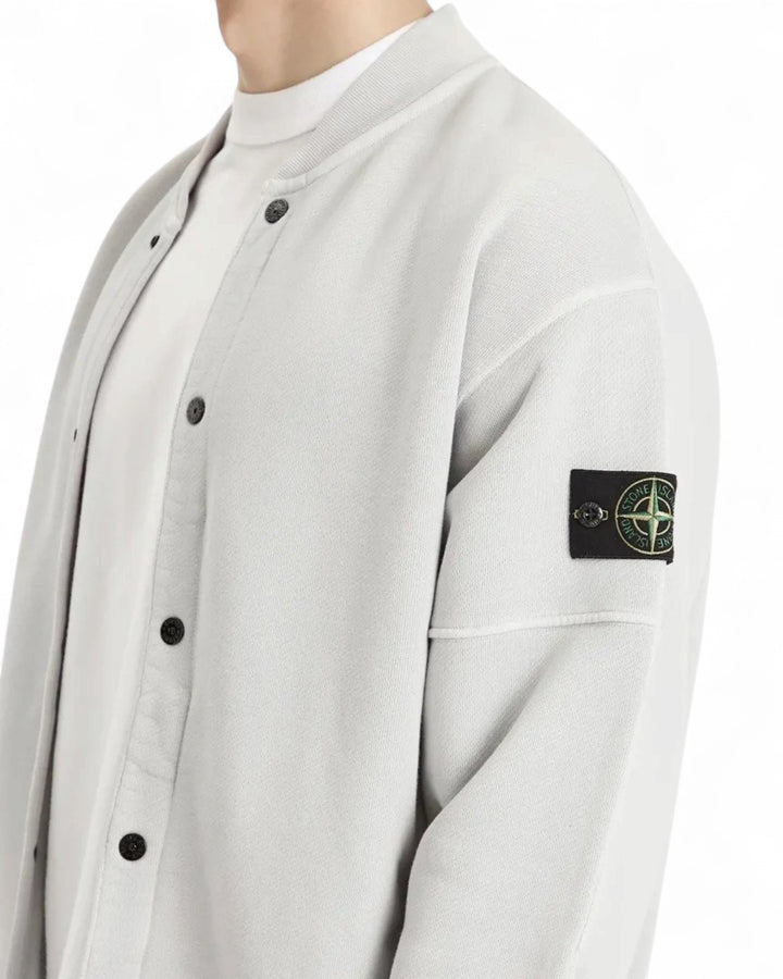 Stone Island Pearl Grey Stone Island Old Effect Fleece Bomber Jacket — front