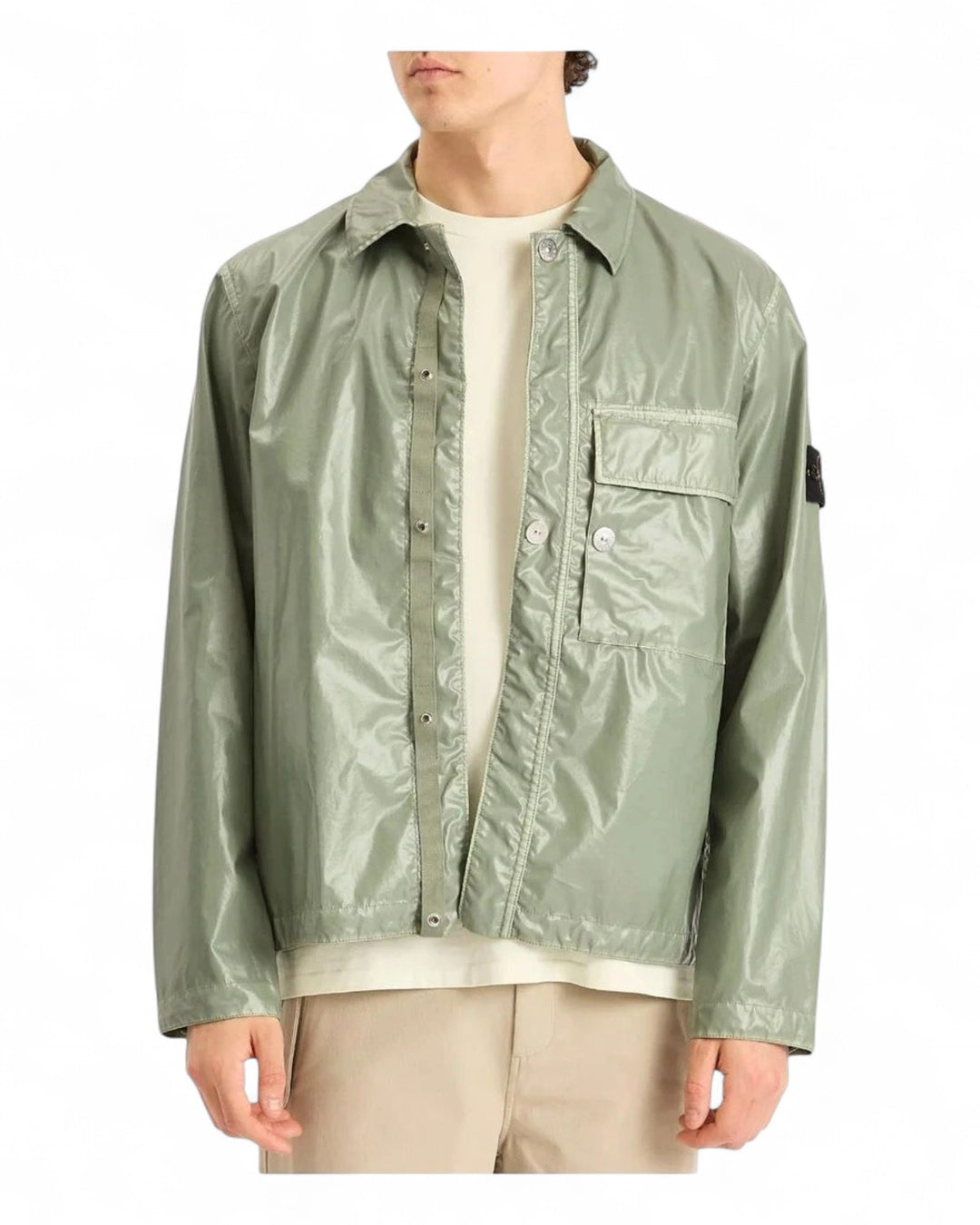 Stone Island Sage Green Stone Island Mussola Gommata-TC Shirt Jacket — front