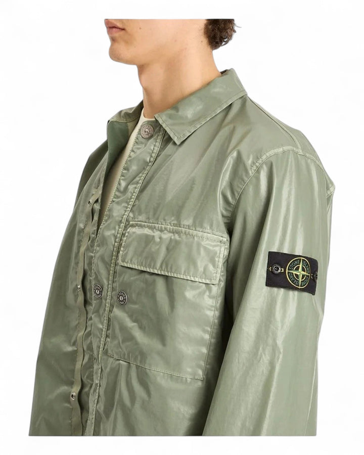 Stone Island Sage Green Stone Island Mussola Gommata-TC Shirt Jacket — front