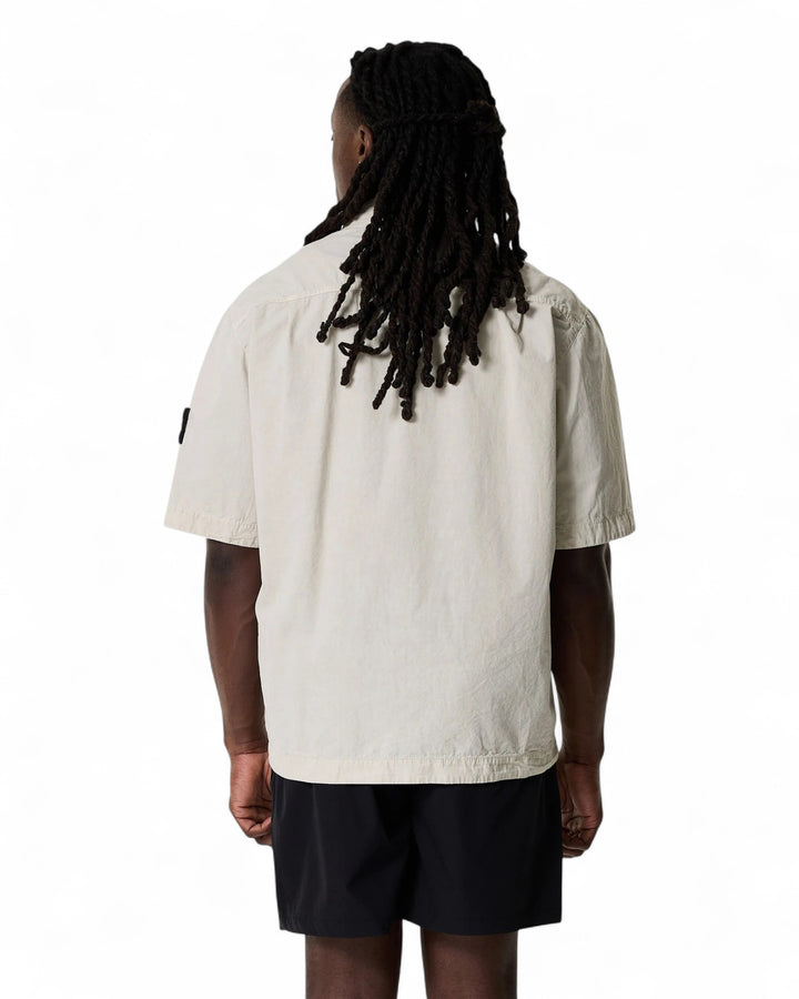 Stone Island Sand Stone Island Brushed Organic Cotton Canvas 'OLD' Effect Short-Sleeve Overshirt — front