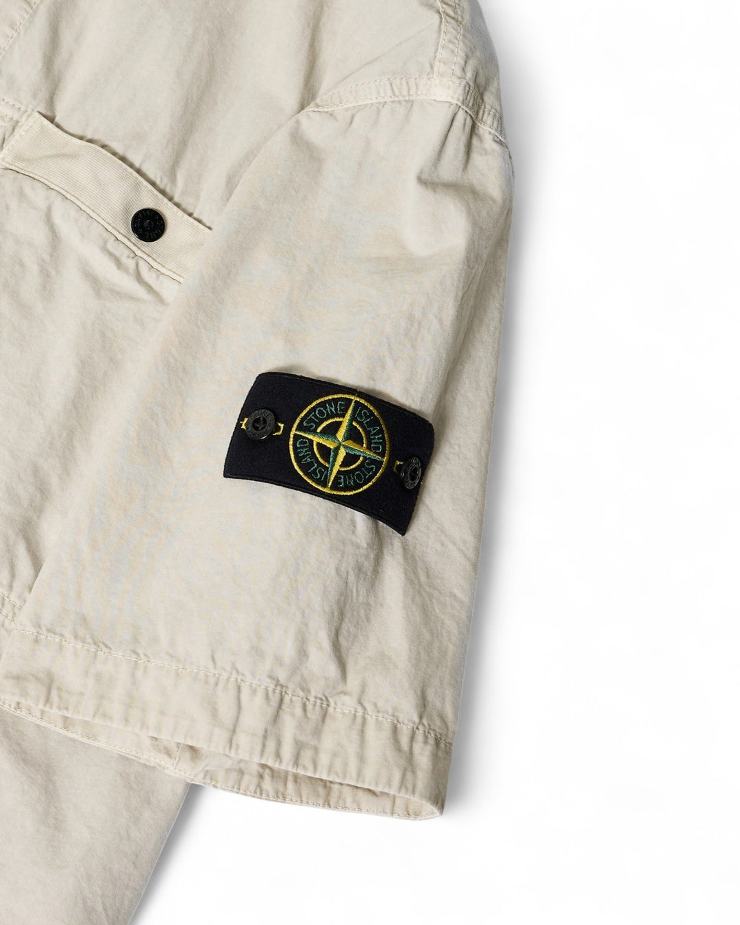 Stone Island Sand Stone Island Brushed Organic Cotton Canvas 'OLD' Effect Short-Sleeve Overshirt — front