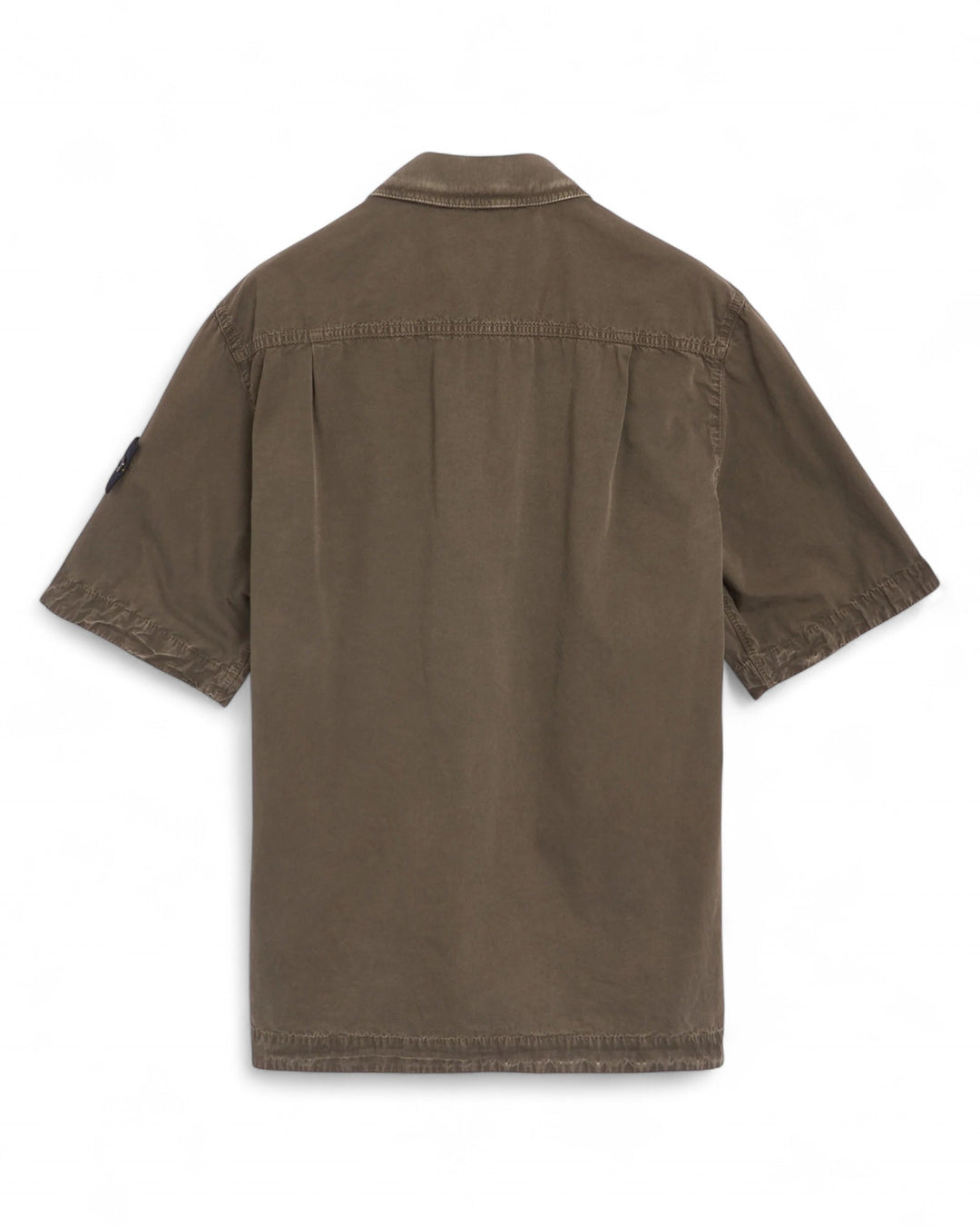 Stone Island Military Green Stone Island Brushed Organic Cotton Canvas 'OLD' Effect Short Sleeve Overshirt — front