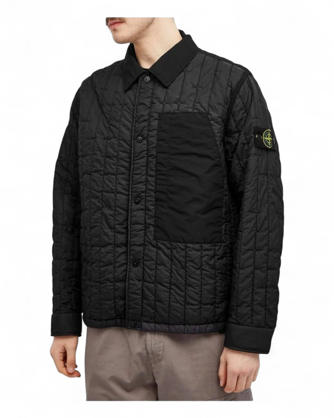 Stone Island Black Stone Island Quilted Padded Coach Jacket with Anti-Drop Ultralight Nylon Quilted TC — front