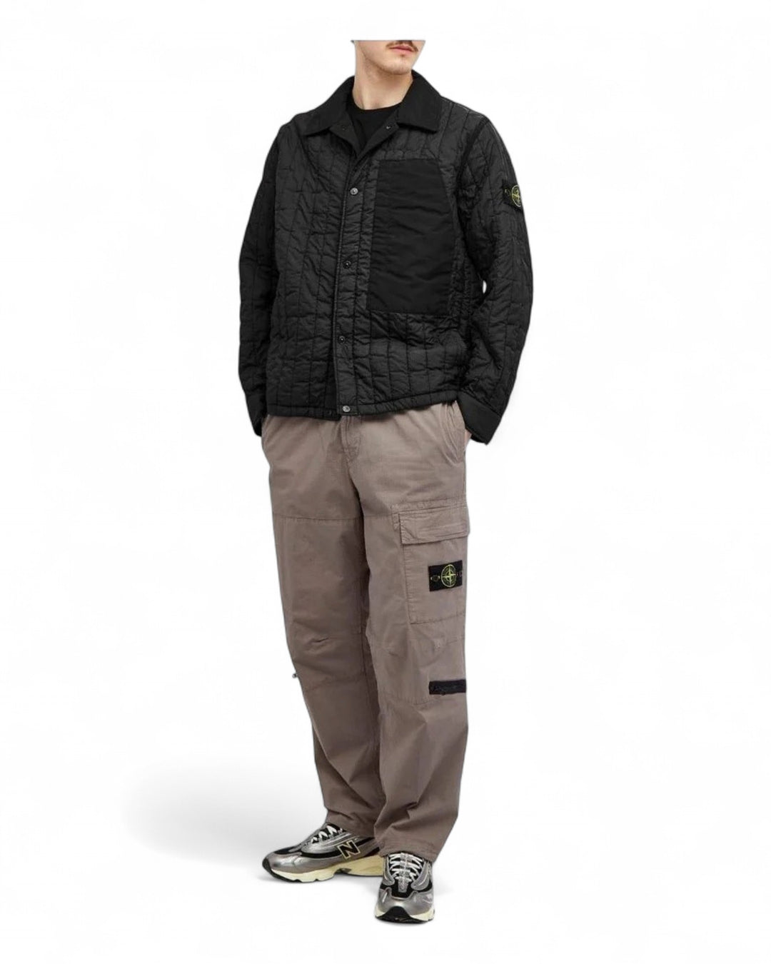 Stone Island Black Stone Island Quilted Padded Coach Jacket with Anti-Drop Ultralight Nylon Quilted TC — front
