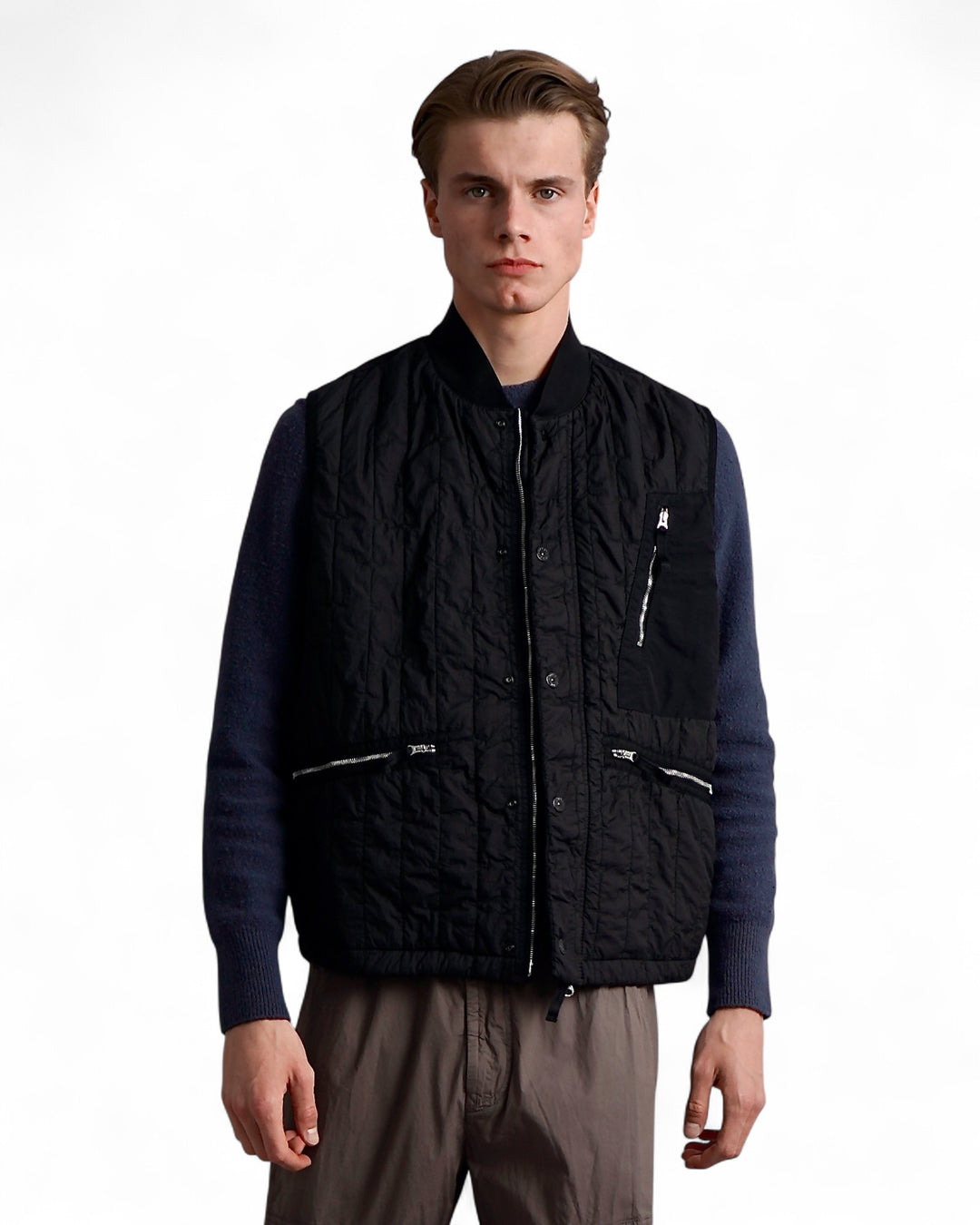 Stone Island Black Stone Island Quilted Nylon Stella with PrimaLoft-TC Gilet — front