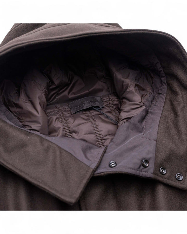 Stone Island Dark Brown Stone Island Ghost Wool Nylon Flannel Hooded Parka — front