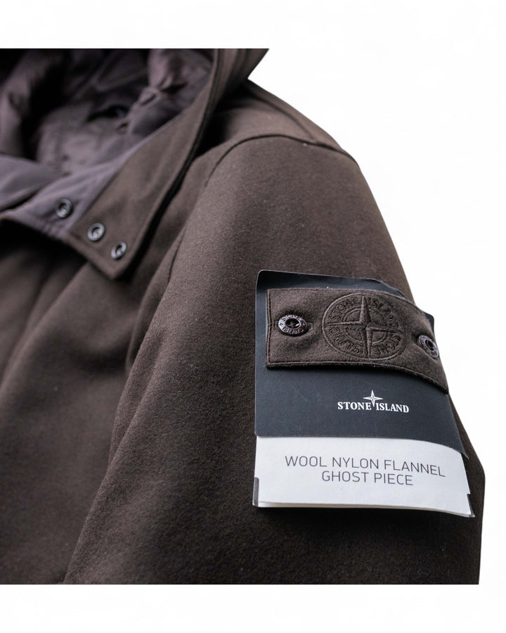 Stone Island Dark Brown Stone Island Ghost Wool Nylon Flannel Hooded Parka — front