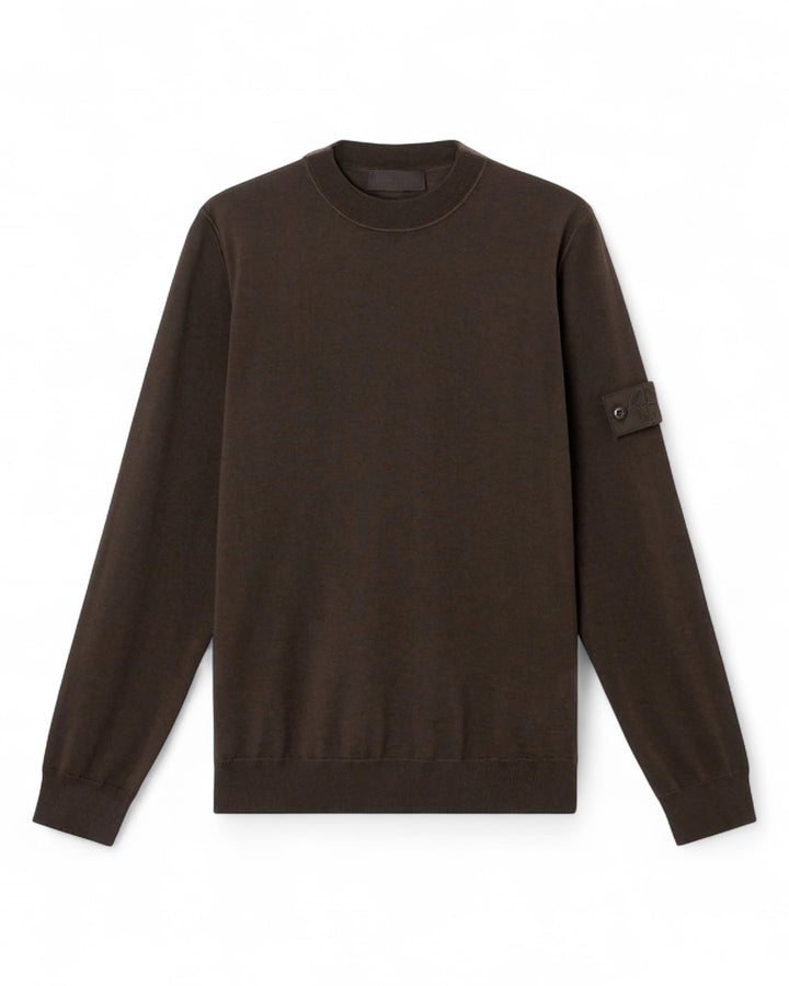 Stone Island Navy Stone Island Light Pure RWS Wool S.I. Ghost Crewneck Jumper HAS BROWN ON IT TOO — front