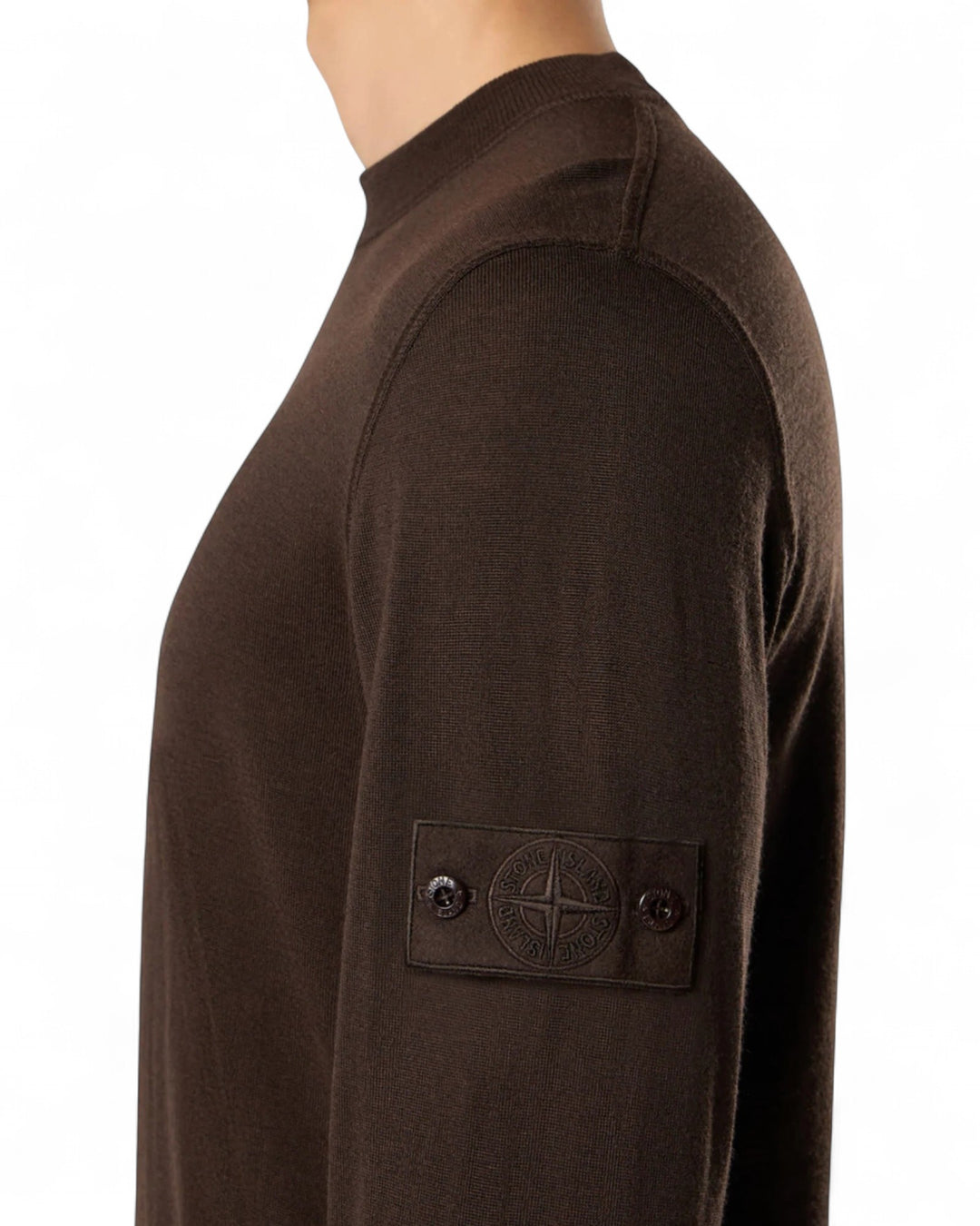 Stone Island Navy Stone Island Light Pure RWS Wool S.I. Ghost Crewneck Jumper HAS BROWN ON IT TOO — front