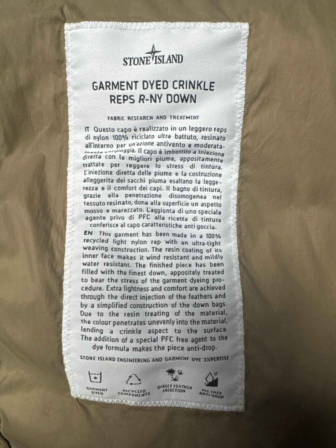 Stone Island Garment Dyed Crinkle Reps Down Jacket