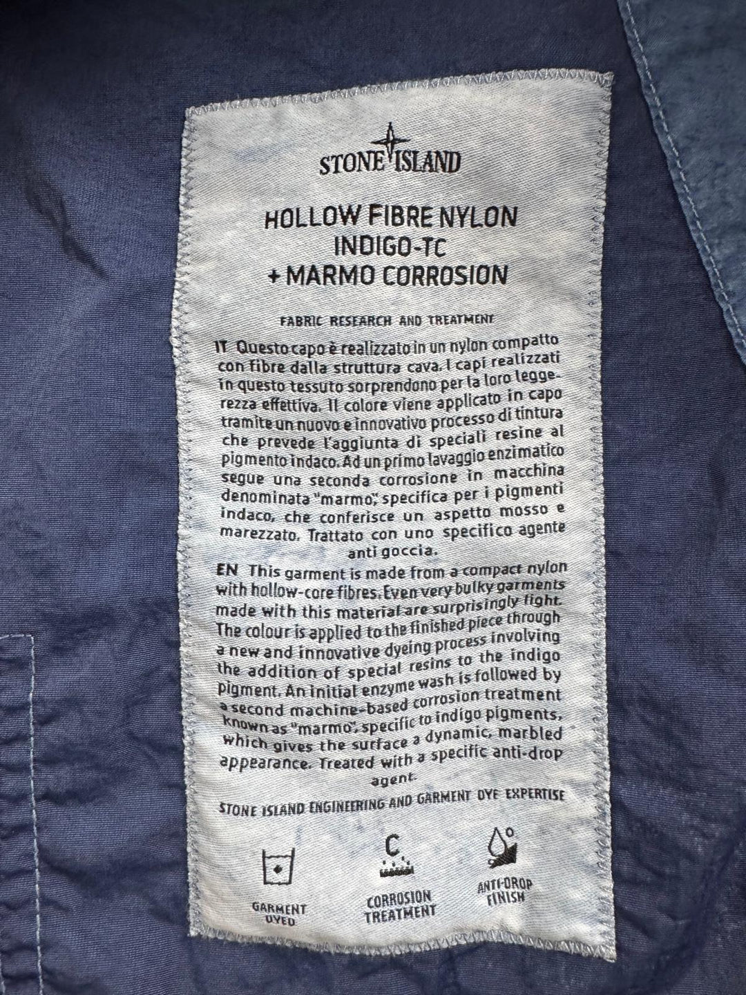 Stone Island Hollow Fibre Nylon Indigo-TC + Marmo Corrosion Hooded Anorak