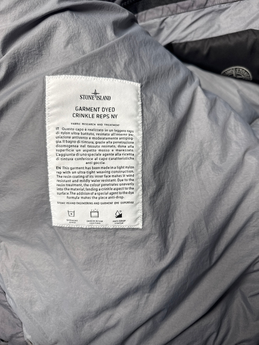 Stone Island Garment Dyed Crinkle Reps NY Hooded Down Jacket with Anti-drop