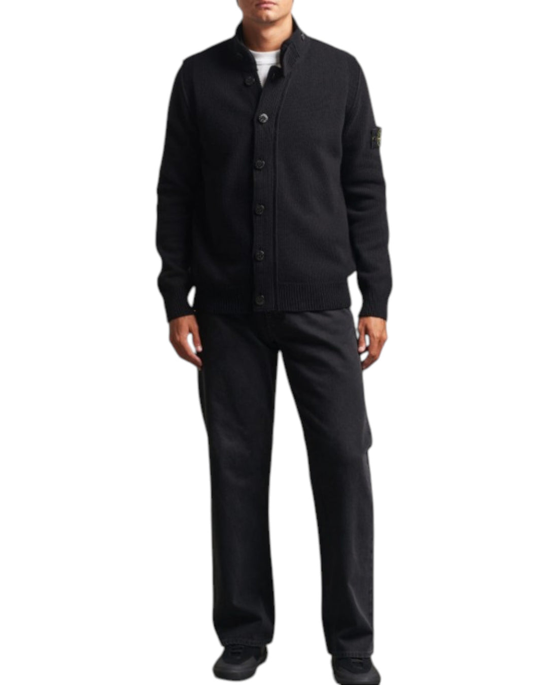 Stone Island Lambswool Full Zip Cardigan with Button Placket