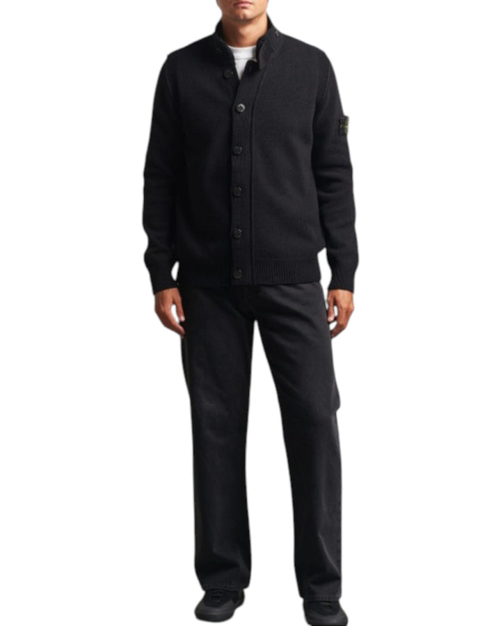 Stone Island Lambswool Full Zip Cardigan with Button Placket