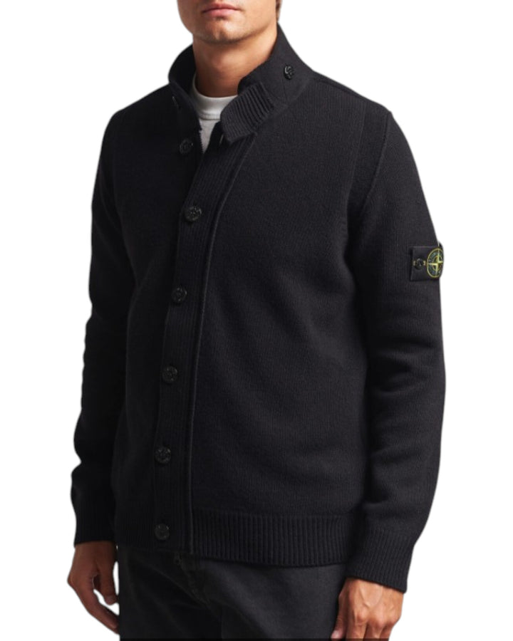 Stone Island Lambswool Full Zip Cardigan with Button Placket
