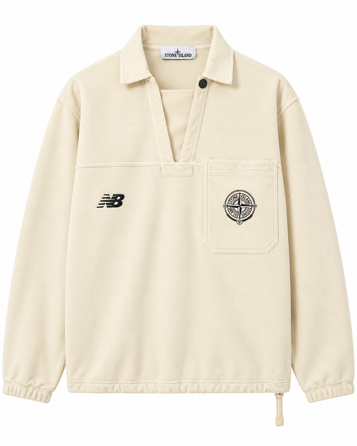 Stone Island x New Balance Organic Cotton Fleece Oversized Polo Shirt