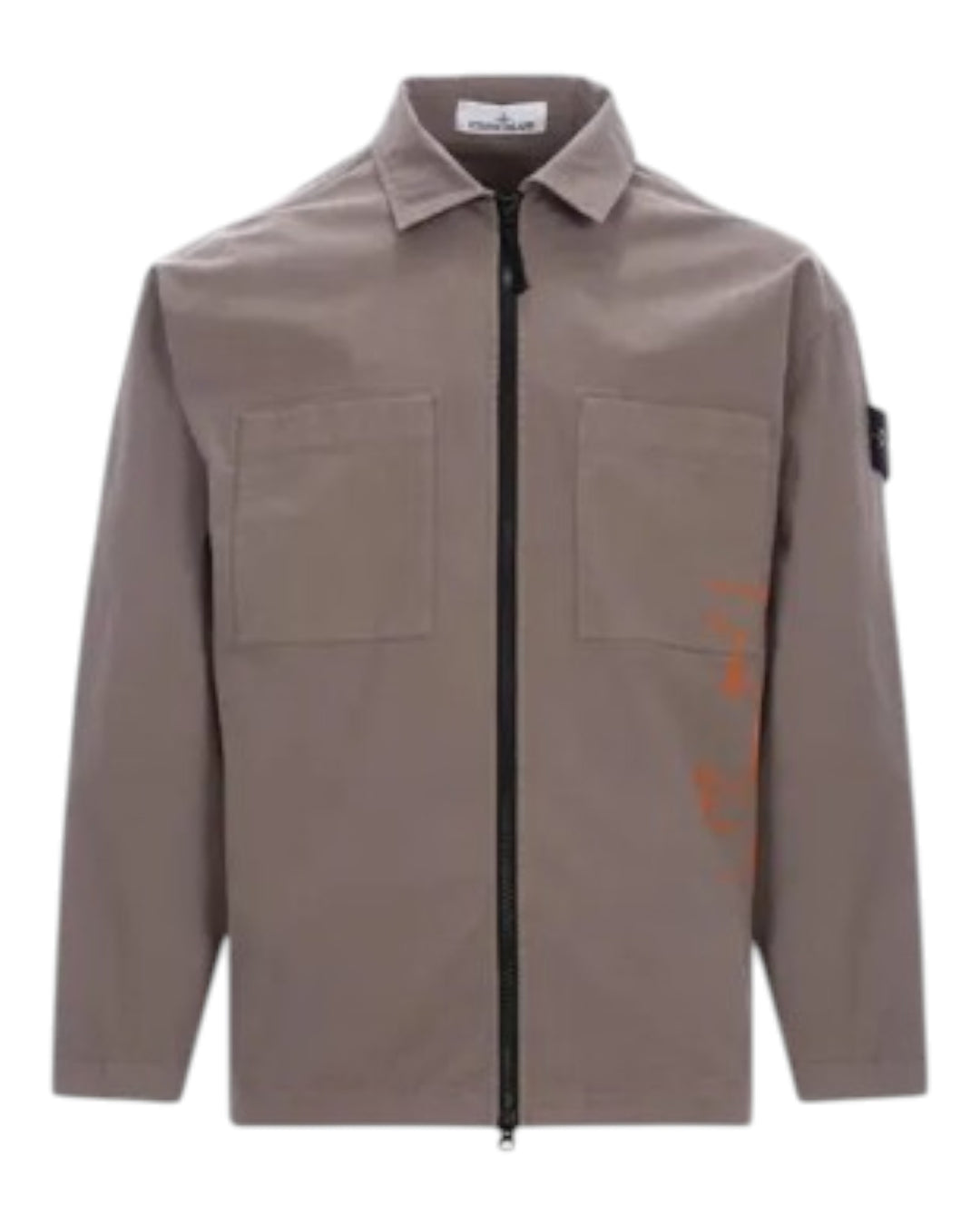 Stone Island Graphic Cotton Twill Stretch Zip-Up Overshirt