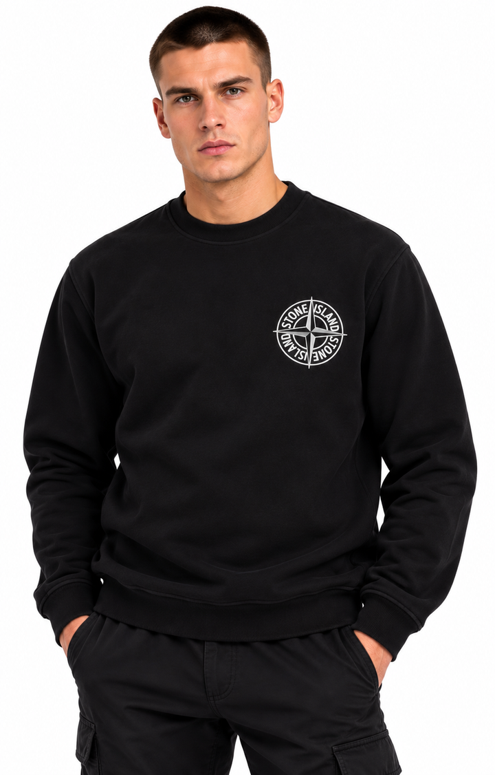 Stone Island Oversized-Fit Crewneck Sweatshirt with 'Outline Compass' Print Cotton Fleece