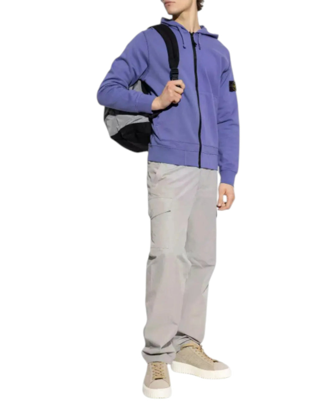 Stone Island Organic Cotton Fleece Full-Zip Hooded Sweatshirt