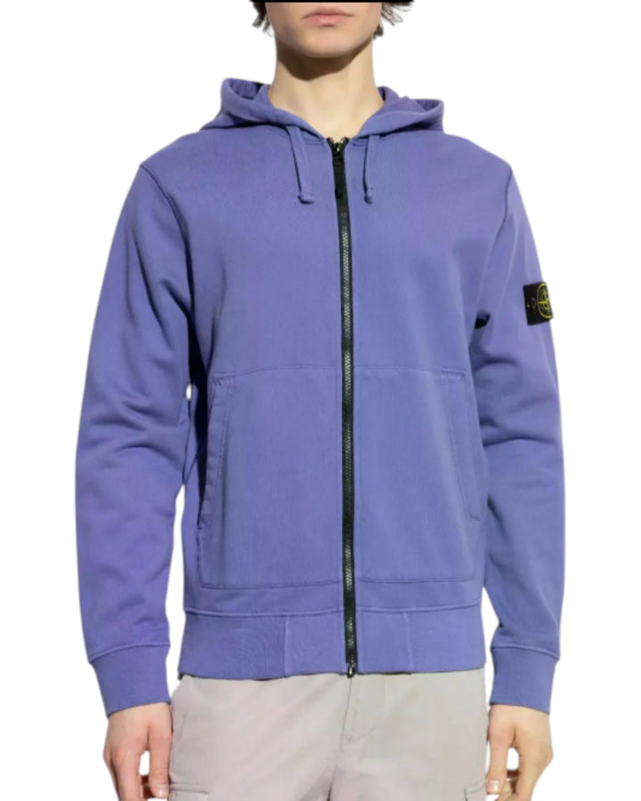 Stone Island Organic Cotton Fleece Full-Zip Hooded Sweatshirt