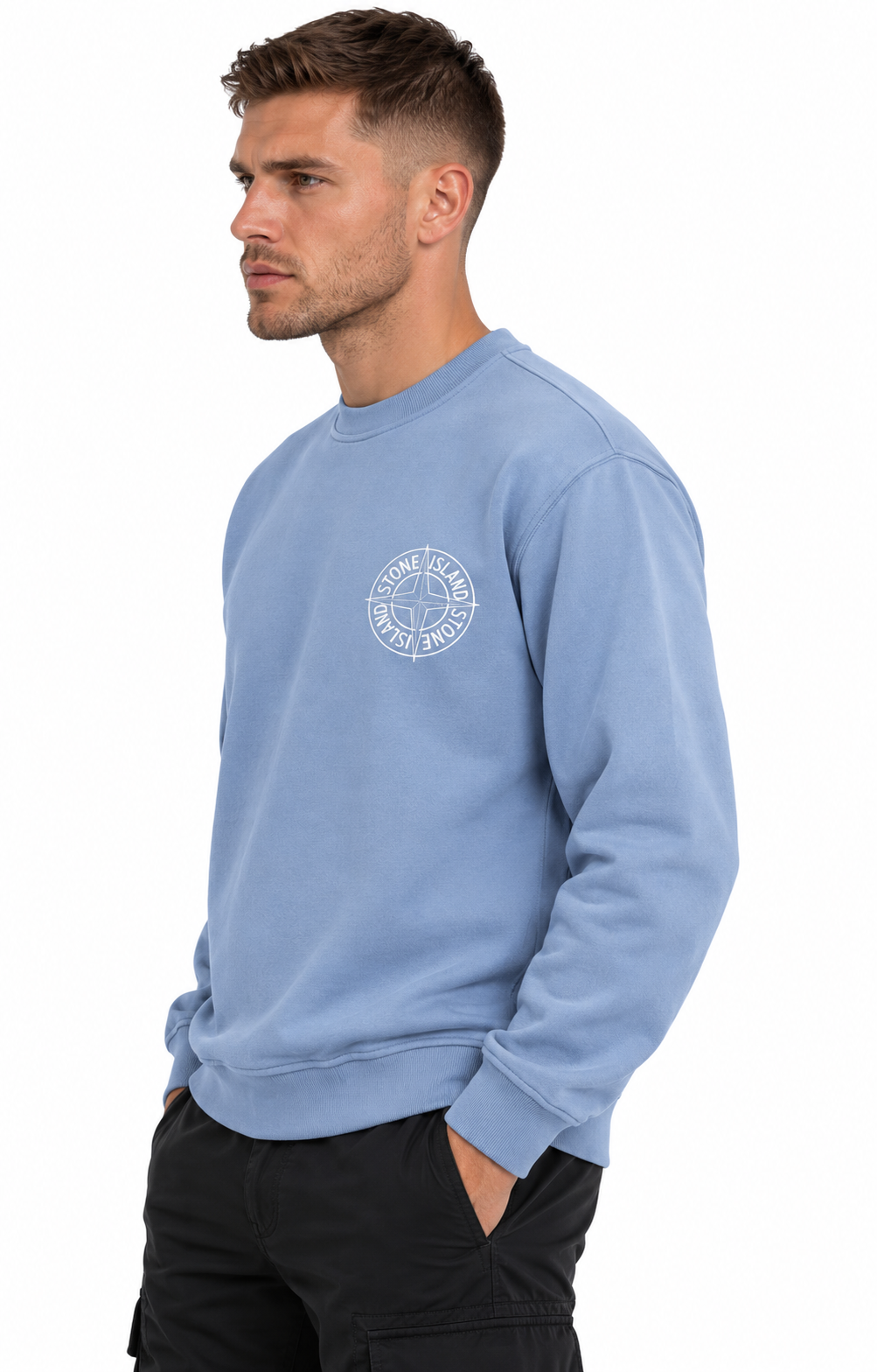 Stone Island Oversized-Fit Crewneck Sweatshirt with 'Outline Compass' Print Cotton Fleece