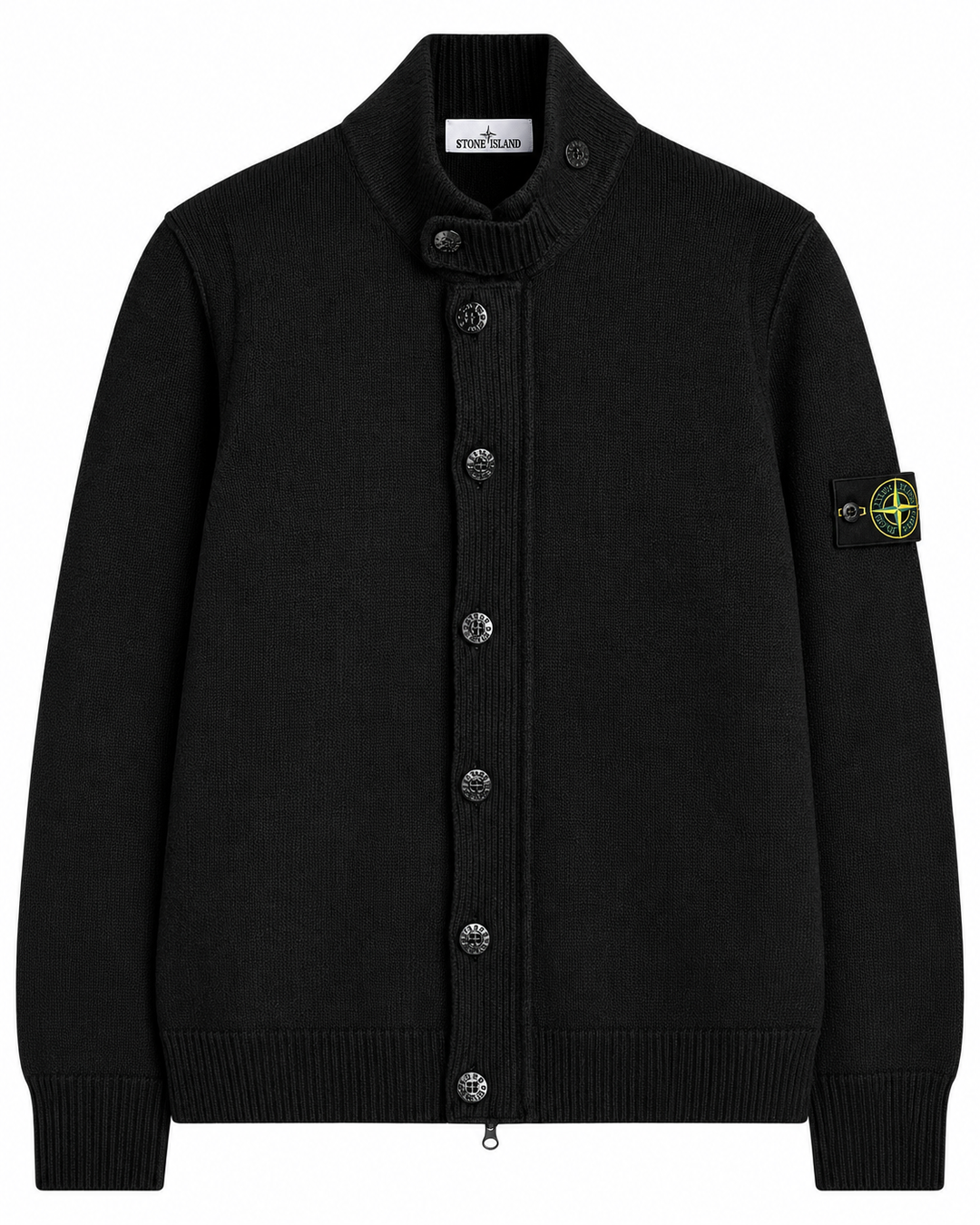 Stone Island Lambswool Full Zip Cardigan with Button Placket