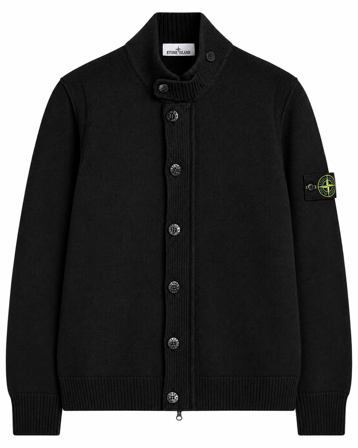 Stone Island Lambswool Full Zip Cardigan with Button Placket