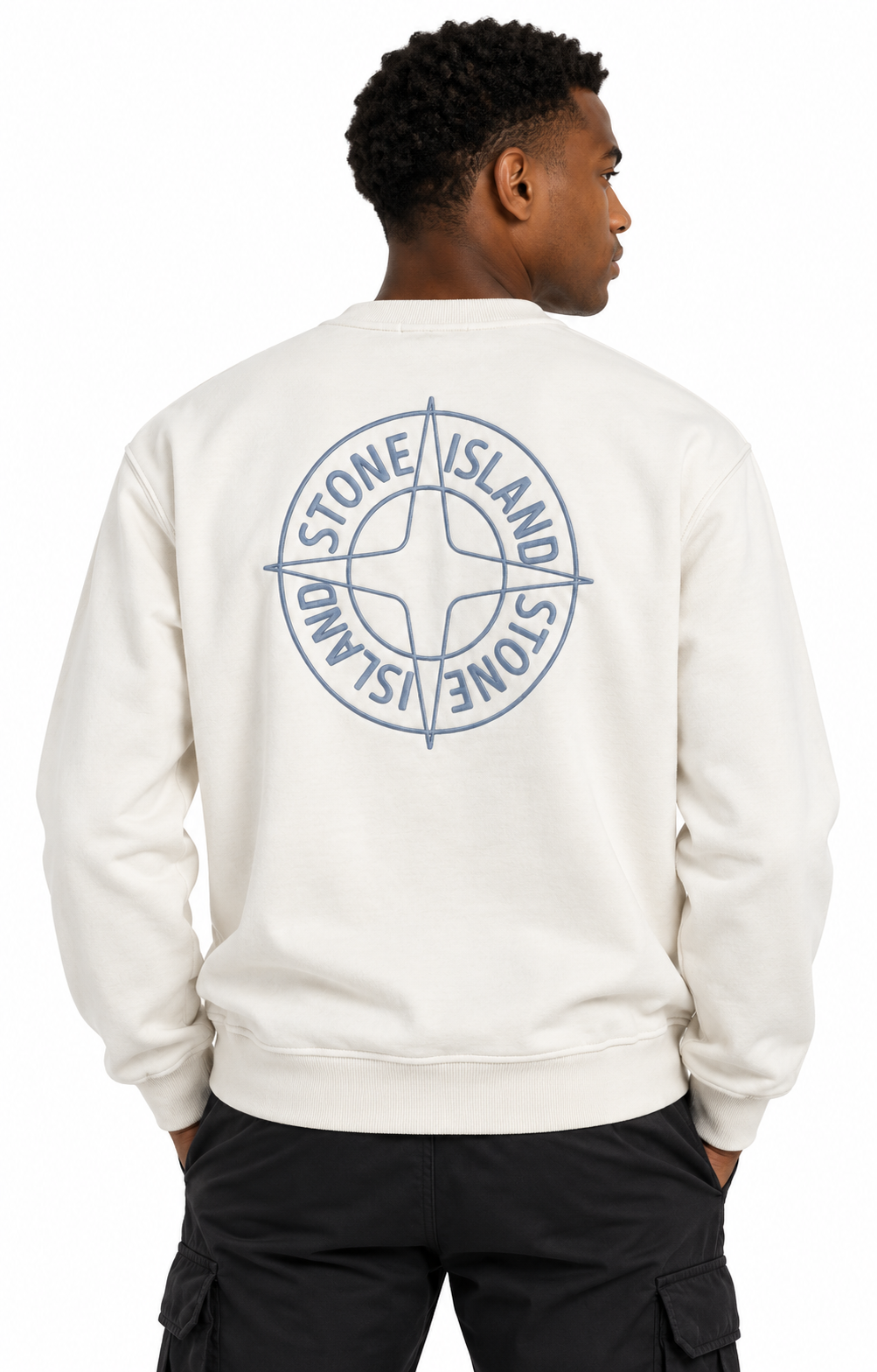 Stone Island Oversized-Fit Crewneck Sweatshirt with 'Outline Compass' Print Cotton Fleece