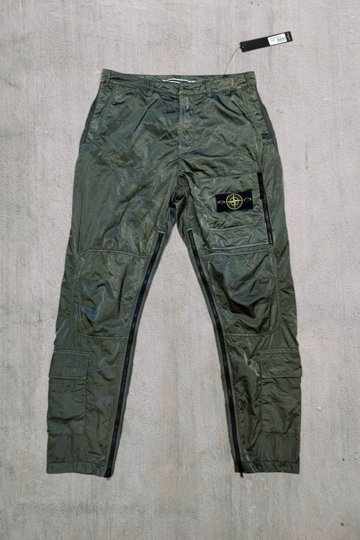 Stone Island Green Nylon Raso-TC Helicopter Cargo Trousers Type RE